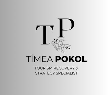 Tímea Pokol tourism recovery and strategy specialist brand logo with botanical illustration.