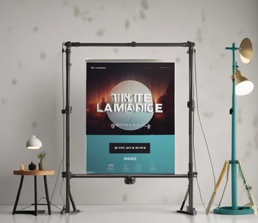 A cozy, modern photo studio in Braga with bright lights and creative equipment neatly arranged.