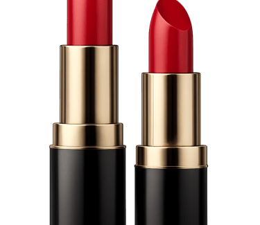 Two elegant red lipsticks with black and gold packaging.
