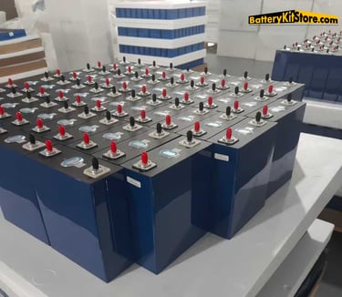 a group of LiFePO4 batteries in a factory