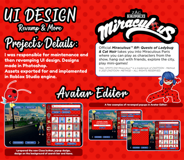 UI Design Revamp and more for Miraculous Ladybug RP Roblox game. I was responsible for revamping UI