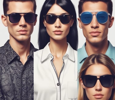 Display of stylish optical and sunglasses in a bright, elegant store.