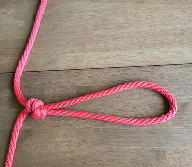 Overhand Loop knot in red barrier rope
