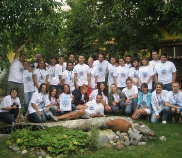 International youth exchange group with European flags Academy of Success