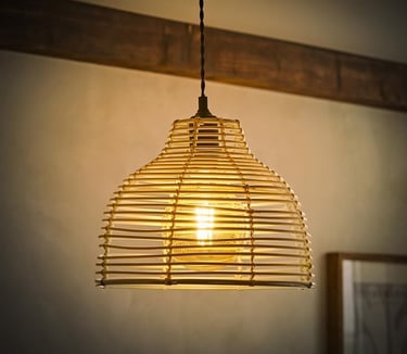 Modern Cream Wicker Basket Style Ceiling Light 