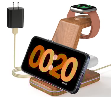 White clamp-on bedside shelf with tech items on white