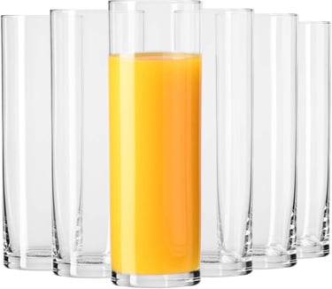 a group of glasses with orange juice in them