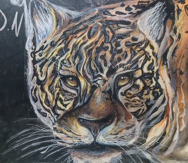 Original Leopard painting. Mixed Media on canvas. Leopard drawing young artist. By the artist Angelina.N ArtNess.