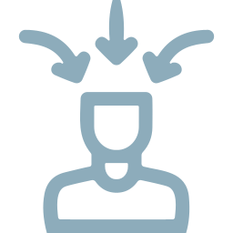 Icon in customized pale blue colour, representing a head with 3 arrows to symbolize self-awareness