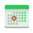 A green digital calendar icon with a red circle highlighting a specific date for scheduling and appointments.