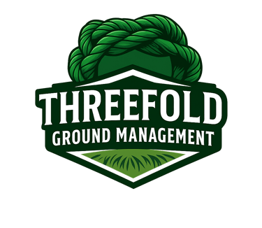 a green and white logo for threefold ground management