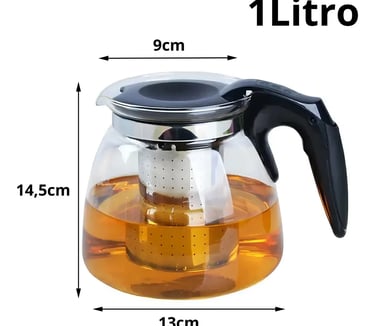 Chaleira de Vidro 1L com Infusor Inox e 4 Xícaras Kit Chá