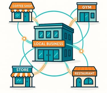 a business building with a building and a storefront