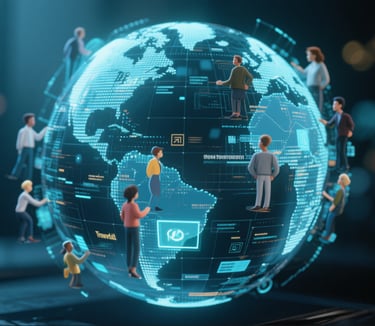 a globe - shaped globe with people standing around it