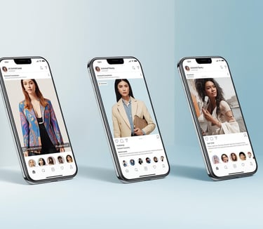 Multiple social media platforms displaying AI influencer content