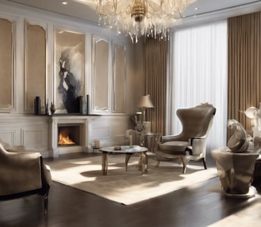 a living room with a chandelier and a chandelier