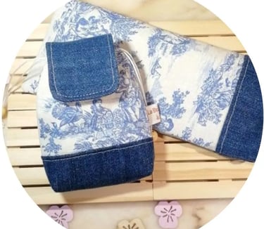 etui à lunettes et mini-sac en toile de Jouy