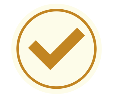 A gold check mark icon inside a white circle used for verification and success symbols.