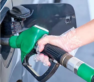 petrol station, polyethylene gloves