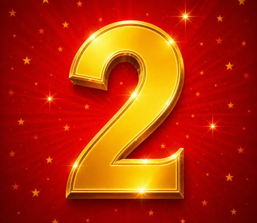 Numéro 2 doré – fond rouge avec étoiles