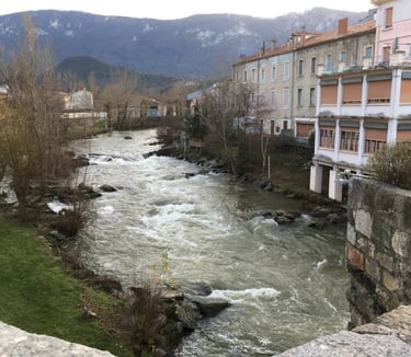 River Aude flowing through Quillan in the Pyrenees