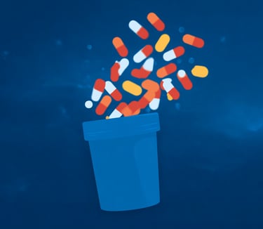 blue icon with bottle of presciption pills