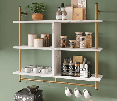 Shelve with marble and gold displaying items
