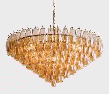 Large Chandelier, 37" Gold Smoke Glass Chandelier for Living Room, 14-Light Round Drum Kitchen Islan
