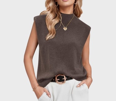 Arach&Cloz Women's Wool Blend Mock Neck Sweaters Vest Business Casual Trendy Tops Fall Outfits 2025