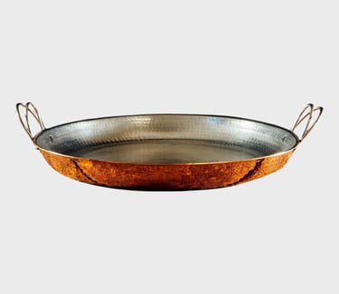 Sertodo Copper Alicante Paella Cooking Pan | 18 inch diameter | Patented Stainless Steel Handle Desi
