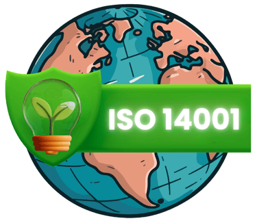 a world map and the ISO 14001 title in front of it 