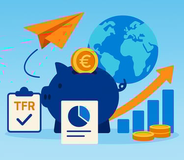 Illustrazione digitale CAF Public sul trasferimento del TFR all’estero e tutela del risparmio