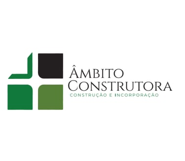 Logo representando a Âmbito Construtora em verde e preto