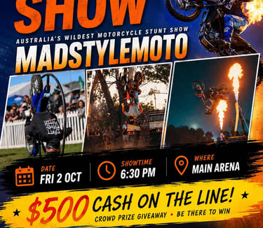 🏍️ MADSTYLEMOTO IS COMING TO THE MURTOA SHOW! 🔥 Get ready for an action-packed evening of incredi
