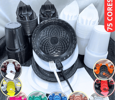 kit pratinhos, copinhos, garfinhos e guardanapos