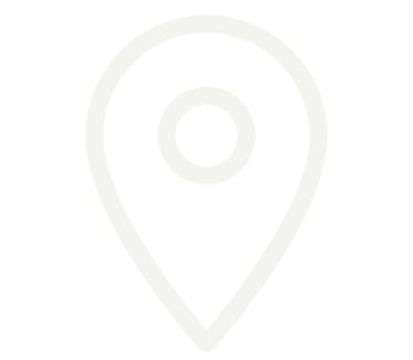 A white outline of a location pin map marker icon on a solid black background.