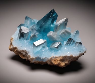 a cluster of crystals and crystals on a rock