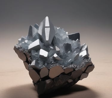 a small silver metal object with a small amount of crystals