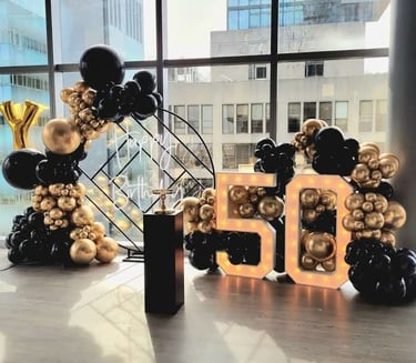 50th balloon backdrop package with happy birthday sign