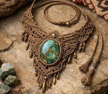 Collar de macramé hecho a mano con piedra turquesa.