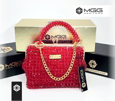 Red luxury handbag Centauri model handcrafted with crystal beads - MGG New York