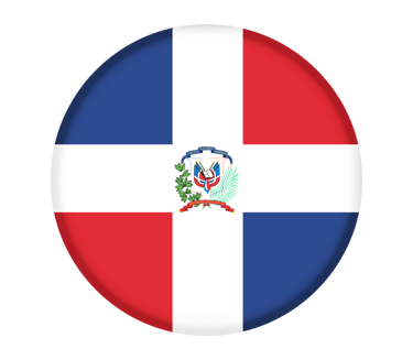 A circular icon of the Dominican Republic flag with its coat of arms centered on a white cross.