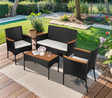 4-piece outdoor rattan furniture set for patio and backyard with comfortable cushions