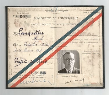 carte d'identité du corps préfectoral M. Lanquetin 1946 Nord