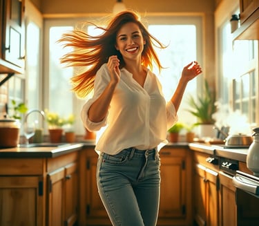 woman dancing in her kitchen