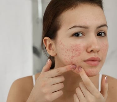 a woman with acnepticted skin and acneptic on her face