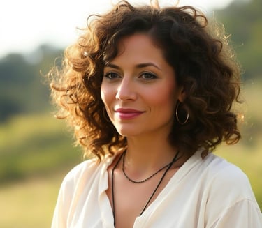 a woman with curly hair and a white shirt
