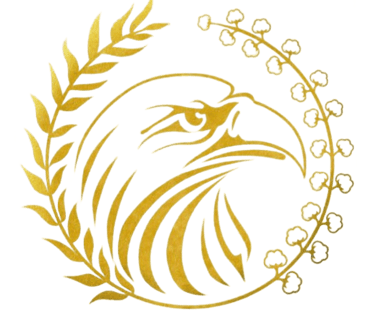 a golden eagle head with a laurel and laurels