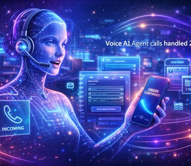 a woman with a headset and a phone -calls handled 24/7