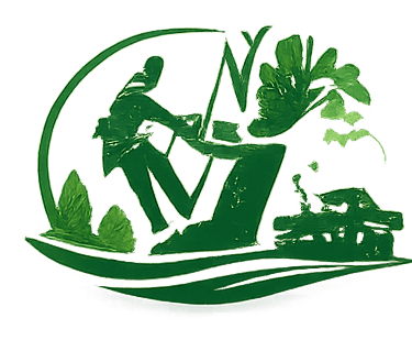 Green artistic logo featuring a silhouette of a person skiing through mountains and trees.